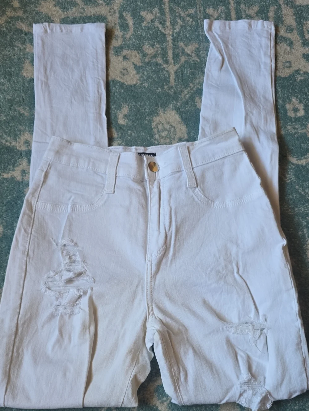 White Women's Distressed High-Rise Jeans- Fashion Nova
